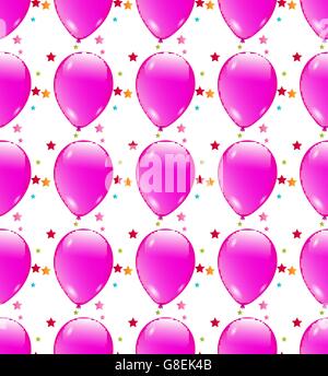 Seamless background with party balloons of pink colors ideal for baby shower Stock Vector