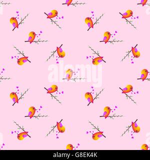 bird sparrow. St. Valentine's Day. Seamless pattern. Vector illustration Stock Vector