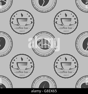 Set of vintage coffee themed monochrome labels. Seamless pattern. Vector illustration Stock Vector