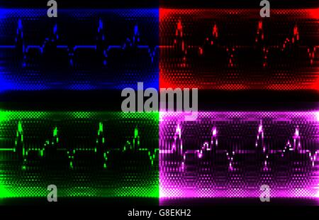 set Colorful human heart normal sinus rhythm, electrocardiogram record. Bright and bold design with space for your text Stock Vector