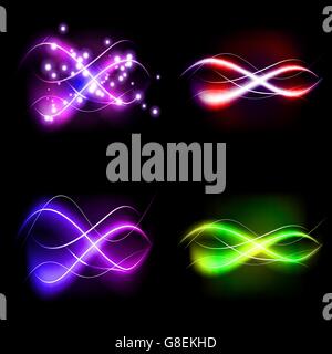 set illustration of colorful abstract background blurred magic neon light curved lines with place for your text Stock Vector