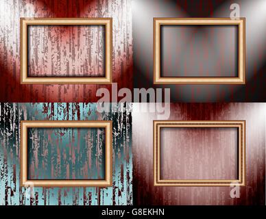 set of Blank frame on a colored wall lighting spotlights Stock Vector