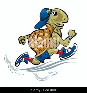 Running Turtle in sporting shoes and hat. Illustration in cartoon style Stock Vector