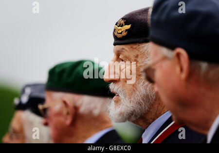 World War II veterans pay their respects at the Battle of Britain memorial on Capel le Ferne, Folkestone, to mark Armistice Day, the anniversary of the end of the First World War. Stock Photo