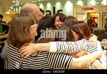 Journalists jailed in Indonesia return home Stock Photo