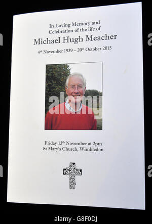 The front cover of the order of service for the funeral of former Labour MP Michael Meacher at St Mary's Church in Wimbledon, London. Stock Photo