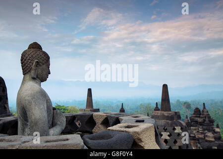 Borobudur World Heritage Site, a 9th-century Mahayana Buddhist Temple in Magelang, Central Java, Indonesia Stock Photo