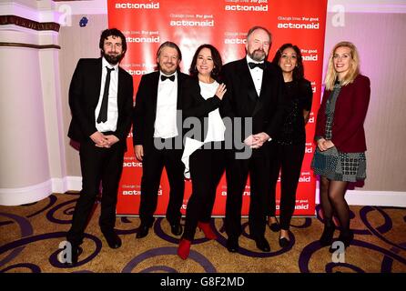 (Left to right) Mark Watson, Richard Herring, Arabella Weir, Clive Anderson, Shazia Mirza and Sara Pascoe attending the Winter Comedy Gala in aid of ActionAid at the Grand Connaught Rooms in London. Stock Photo