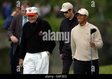 US golfer Tiger Woods shares a joke with packaging magnate Michael Smurfit. Stock Photo