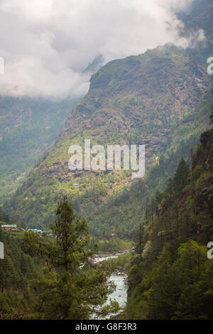 Himalayan village on the track to the Everest base camp. Stock Photo