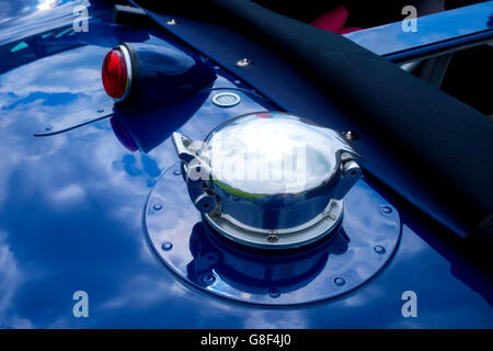 Lamp and petrol cap on a Jaguar C Type racing car with subtle oil painting effect Stock Photo