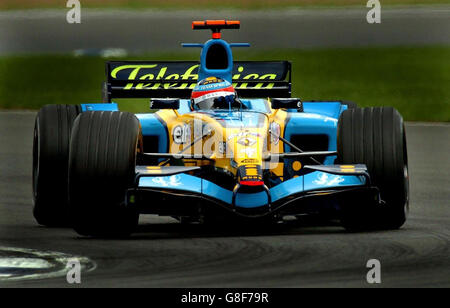 Formula One Motor Racing - British Grand Prix - Qualifying - Silverstone. Renault's Fernando Alonso during the practice session ahead the British Grand Prix qualifying. Stock Photo