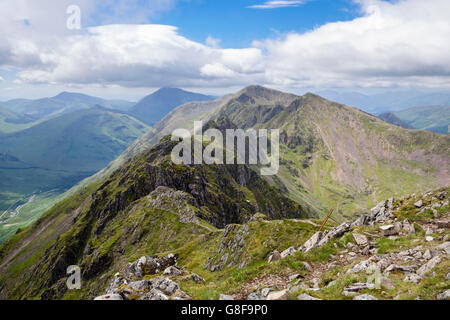 View west on Aonach Eagach mountain (Notched Ridge) seen from Meall Dearg above Pass of Glen Coe in Scottish Highlands. Glencoe Highland Scotland UK Stock Photo