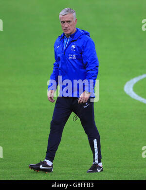 France manager Didier Deschamps during a training session at Wembley Stadium, London. Stock Photo