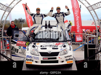 TGS Worldwide's Driver Teemu Suninen and co-driver Mikko Markkula on their Skoda Fabia S2000 during day four of the Wales Rally GB. Stock Photo