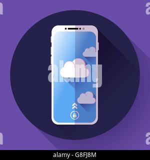 Smartphone flat icon, mobile phone simple vector with clouds. Stock Vector