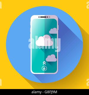 Smartphone flat icon, mobile phone simple vector with clouds. Stock Vector