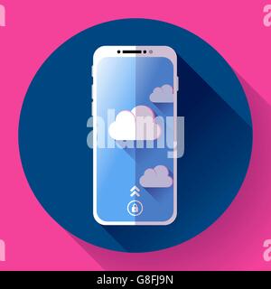 Smartphone flat icon, mobile phone simple vector with clouds. Stock Vector