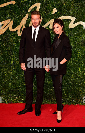 David Beckham and Victoria Beckham attending the British Fashion Awards at the London Coliseum, St Martin's Lane, in London. PRESS ASSOCIATION Photo. Picture date: Monday 23rd November, 2015. Photo credit should read: Ian West/PA Wire. Stock Photo