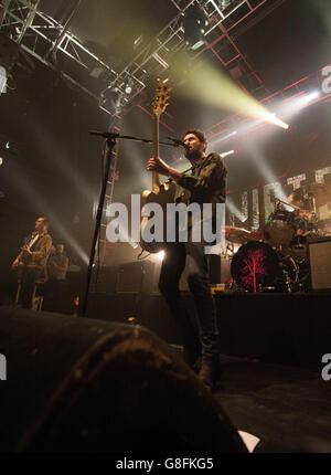 Liam Fray, Mark Cuppello and Daniel Conan Moores of The Courteeners performing live on stage at 02 Academy on 23rd November 2015 in Leeds, United Kingdom Stock Photo