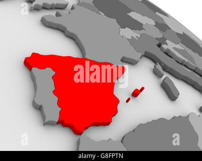 Spain highlighted in red on physical map. 3D illustration. Elements of ...
