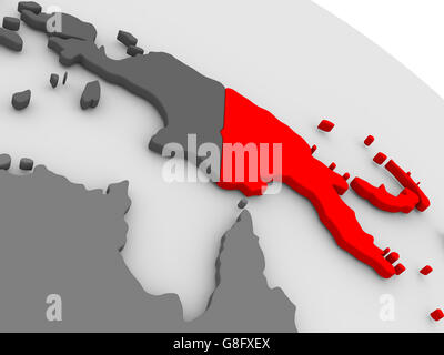 Papua New Guinea highlighted in red on model of globe. 3D illustration Stock Photo