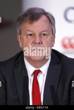 Eddie Jones Press Conference - Twickenham. RFU Chief Executive Ian Ritchie speaks to the media during a press conference at Twickenham Stadium, London. Stock Photo