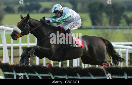 Oscar Sam ridden by Robbie Power jumps the last to win The Follow Us On Facebook And Twitter Handicap Hurdle during the John Durkan Memorial Chase Day at Punchestown Racecourse, Co. Kildare, Ireland. Stock Photo