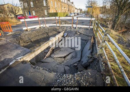 Flood damage in Hawick, Scotland, after the River Teviot burst its banks after Storm Desmond tore through Britain, bringing strong winds and heavy rain. Stock Photo