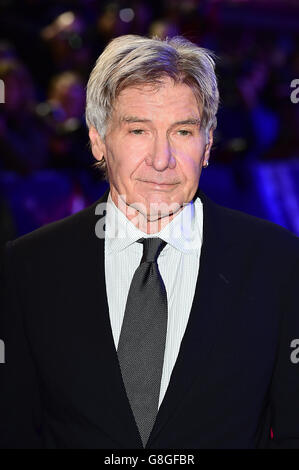 Harrison Ford attending the Star Wars: The Force Awakens European Premiere held in Leicester Square, London. PRESS ASSOCIATION Photo. See PA story SHOWBIZ StarWars. Picture date: Wednesday December 16, 2015. Photo credit should read: Ian West/PA Wire Stock Photo