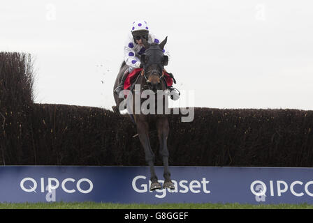 Royal Regatta ridden by Richard Johnson clears the last fence before gong on to win The GL Events Owen Brown Graduation Steeple Chase Race run during day two of the 2015 Christmas racing weekend at Ascot Racecourse, Ascot. Stock Photo