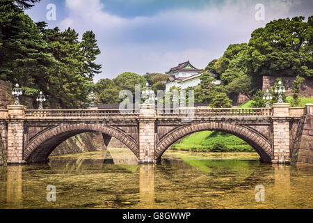 Tokyo Imperial Palace of Japan moat and bridge. Stock Photo