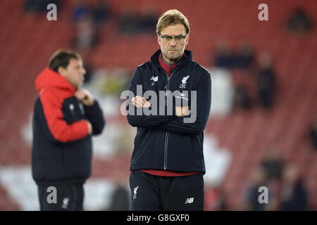 Southampton v Liverpool - Capital One Cup - Quarter Final - St Mary's. Liverpool manager Jurgen Klopp during the warm up Stock Photo