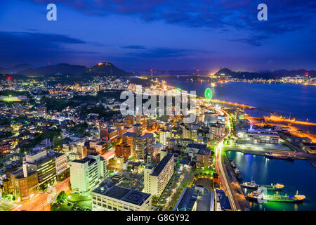 Shimonoseki, Japan skyline over the Kanmon Straits. Stock Photo