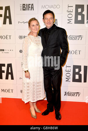 Jason Isaacs and Emma Hewitt arrives at the Moet British Independent Film Awards, at Old Billingsgate Market, London. Stock Photo