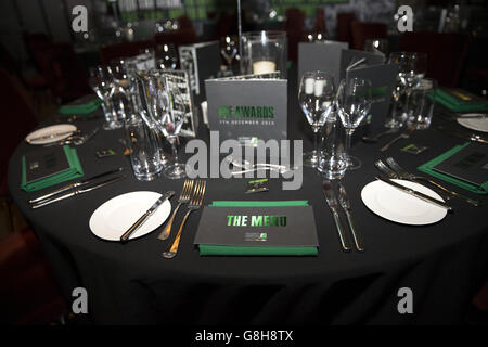 2015 Football Supporters Federation Awards - St Pancras Renaissance Hotel. Detail of the table layout for the 2015 Football Supporters Federation Awards Stock Photo