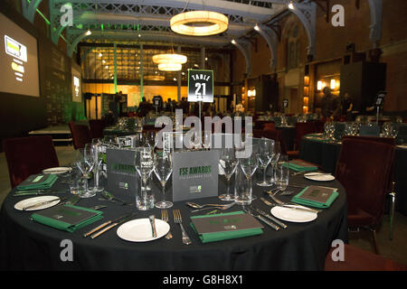 Detail of the table layout for the 2015 Football Supporters Federation Awards Stock Photo