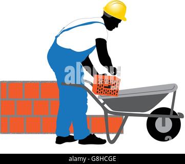 Construction worker put bricks vector illustration Stock Vector