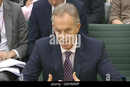 Former Prime Minister Tony Blair appearing in front of the Foreign Affairs Select Committee at the House of Commons where he is giving evidence on UK's foreign policy towards Libya. Stock Photo