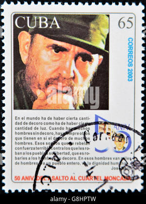 CUBA - CIRCA 2003: A stamp printed in Cuba shows Fidel Castro, circa 2003 Stock Photo