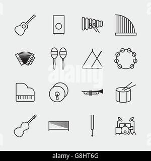 Music instrument icons outline vector illustration Stock Vector