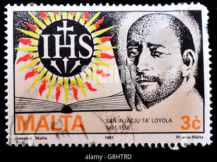 MALTA - CIRCA 1991: A stamp printed in Malta showing the image of Spanish San Ignacio de Loyola, circa 1991 Stock Photo