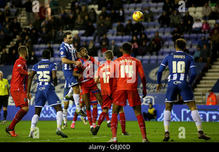 Wigan Athletic's Craig Morgan scores his team's third goal of the game ...