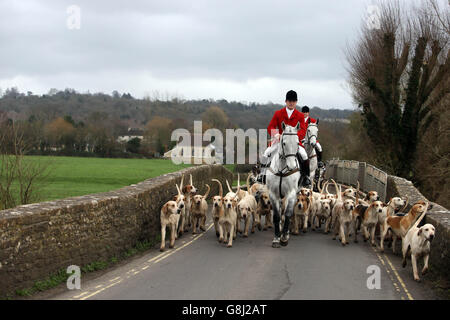 The Avon Vale Hunt meet in the village of Lacock in Wiltshire for the annual Boxing Day hunt.