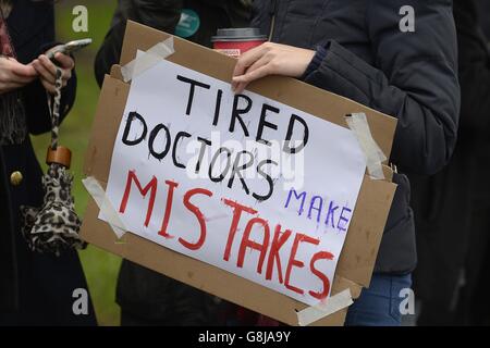 Junior doctors on the picket line outside Sandwell General Hospital in West Bromwich as a doctors go on strike for 24 hours in a dispute with the government over new contracts. Stock Photo