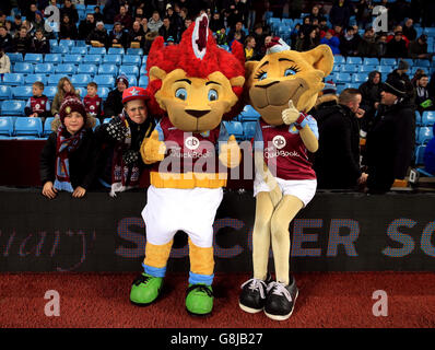 Aston Villa v Crystal Palace - Barclays Premier League - Villa Park. Aston Villa's mascots Hercules the Lion and Bella with fans before the Barclays Premier League match at Villa Park, Birmingham. Stock Photo