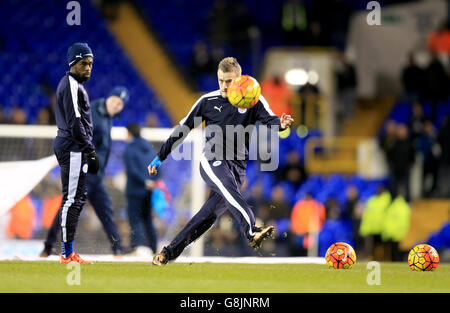 Tottenham Hotspur v Leicester City - Barclays Premier League - White Hart Lane. Leicester City's Jamie Vardy warms-up before the Barclays Premier League match at White Hart Lane, London. Stock Photo