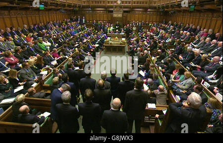 General view of the House of Commons during Prime Minister's Questions in London. Stock Photo