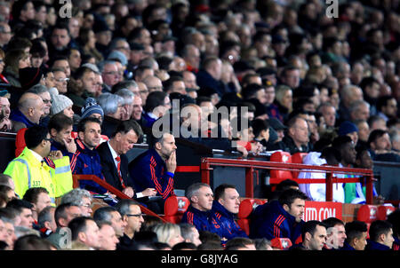 Manchester United v Chelsea - Barclays Premier League - Old Trafford. Manchester United manager Louis van Gaal and assistant Ryan Giggs (right) Stock Photo