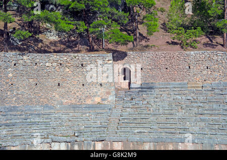 The Stadium and doorway at at the archaeolgoical site of Delph Greece where Pythian and Panhellenic athletic games held. Stock Photo